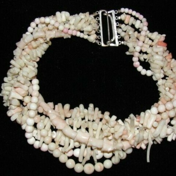Angelskin Coral Mutli Strand Torsade Necklace with - Picture 2 of 5